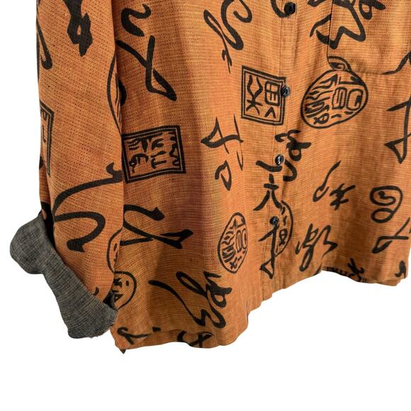 Chicos Sz Large 2 100% LINEN Asian Japanese Wearable Art Blouse Shirt Top - Picture 5 of 7